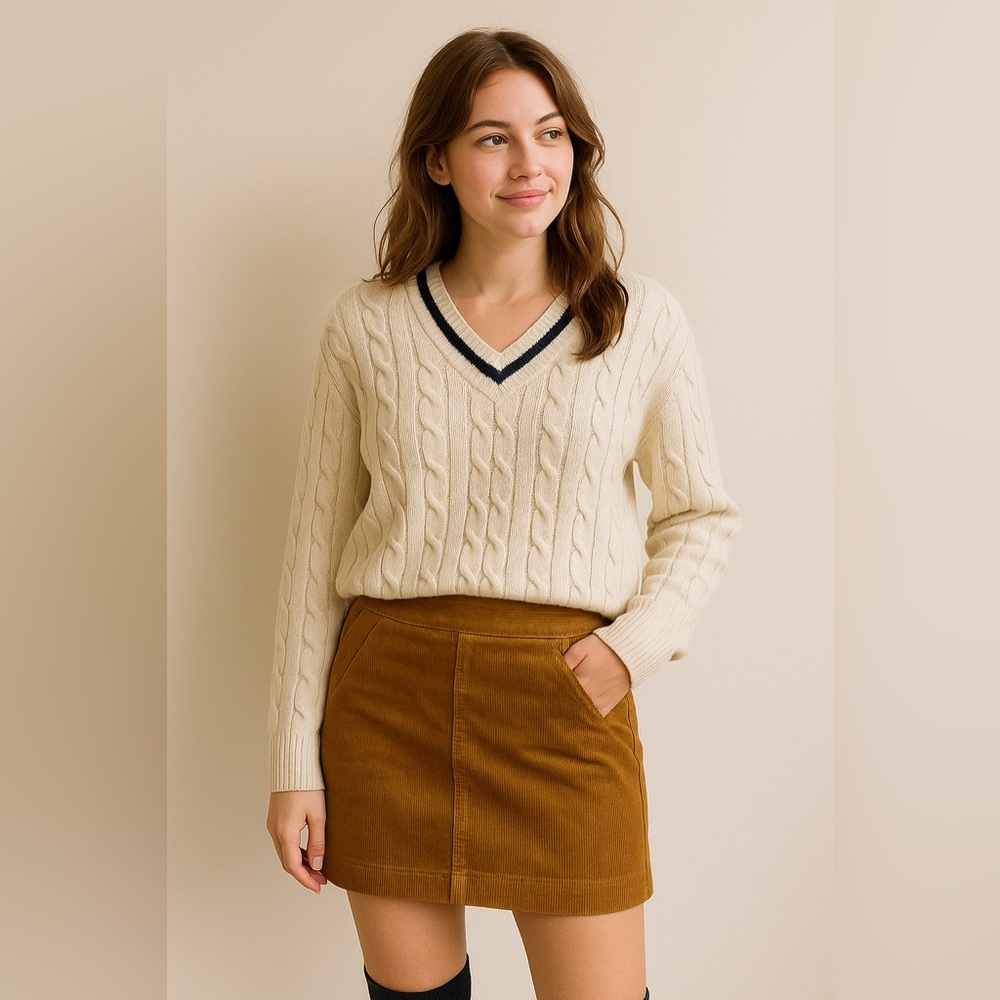Loft woman brown corduroy mini‎ skirt size 4 casual career casual preppy
